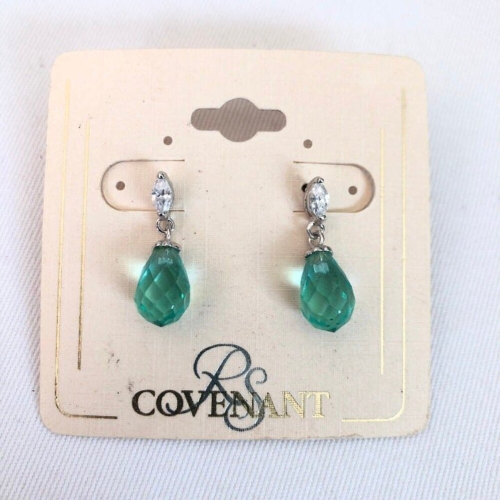 RS Covenant Faceted Teardrop Rhinestone Pierced Dangle Earrings NOC